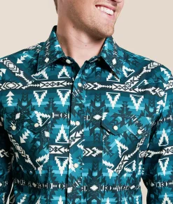 Rock & Roll Denim Aztec Stretch Shirt Caribbean New