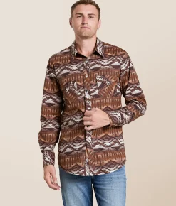 Rock & Roll Denim Aztec Stretch Shirt Brown Hot