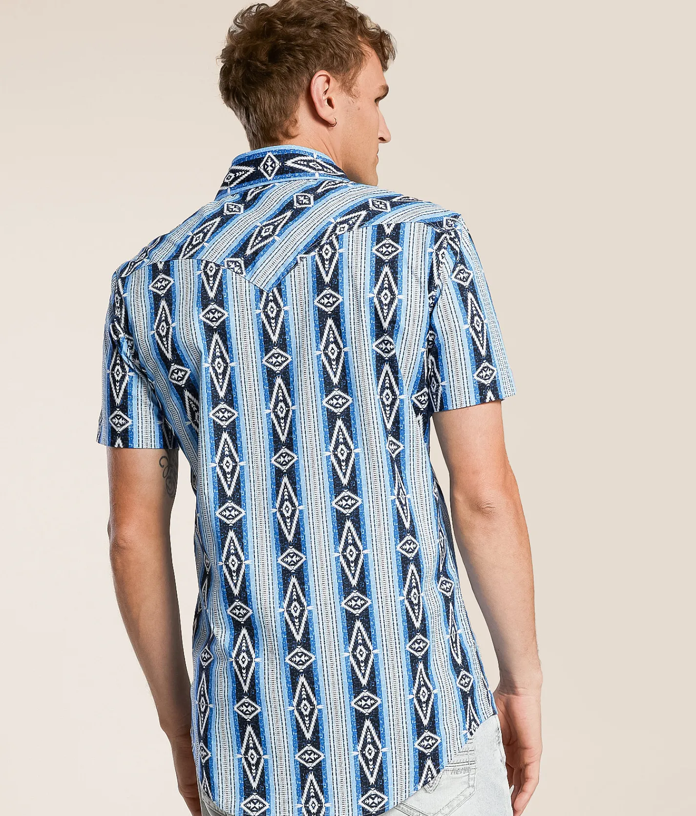 Tops | Rock & Roll Denim Aztec Striped Stretch Shirt Blue