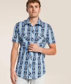 Tops | Rock & Roll Denim Aztec Striped Stretch Shirt Blue