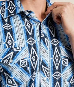 Tops | Rock & Roll Denim Aztec Striped Stretch Shirt Blue