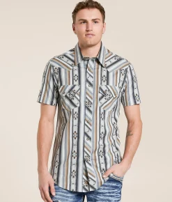 Rock & Roll Denim Aztec Striped Stretch Shirt Black Online