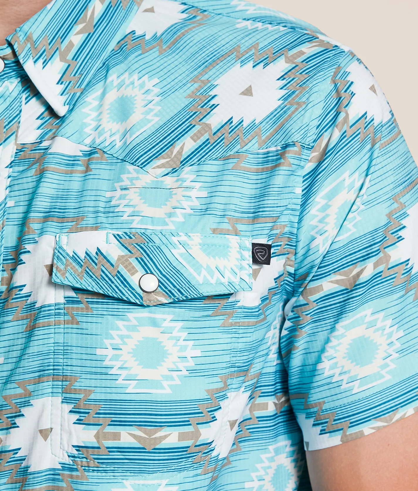 Rock & Roll Denim Aztec TEK Stretch Shirt Turquoise New