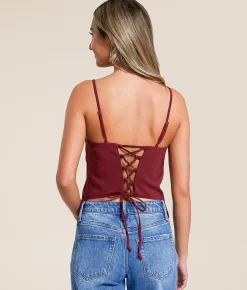 Tops | Willow & Root Back Lace-Up Tank Top Cordovan
