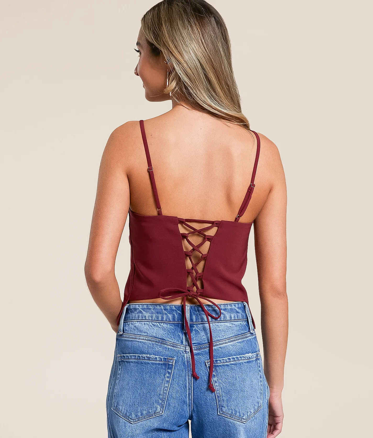 Tops | Willow & Root Back Lace-Up Tank Top Cordovan