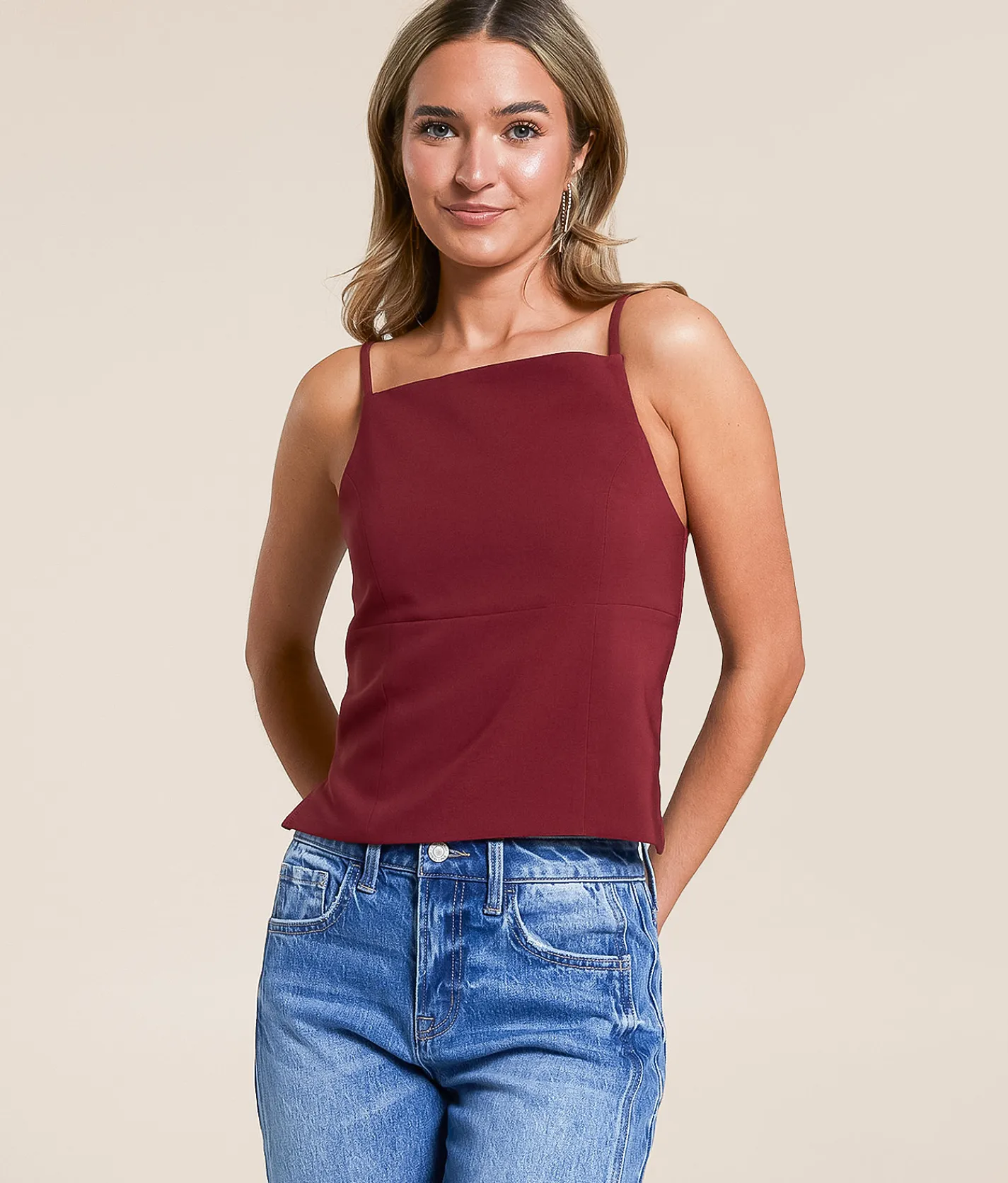 Tops | Willow & Root Back Lace-Up Tank Top Cordovan