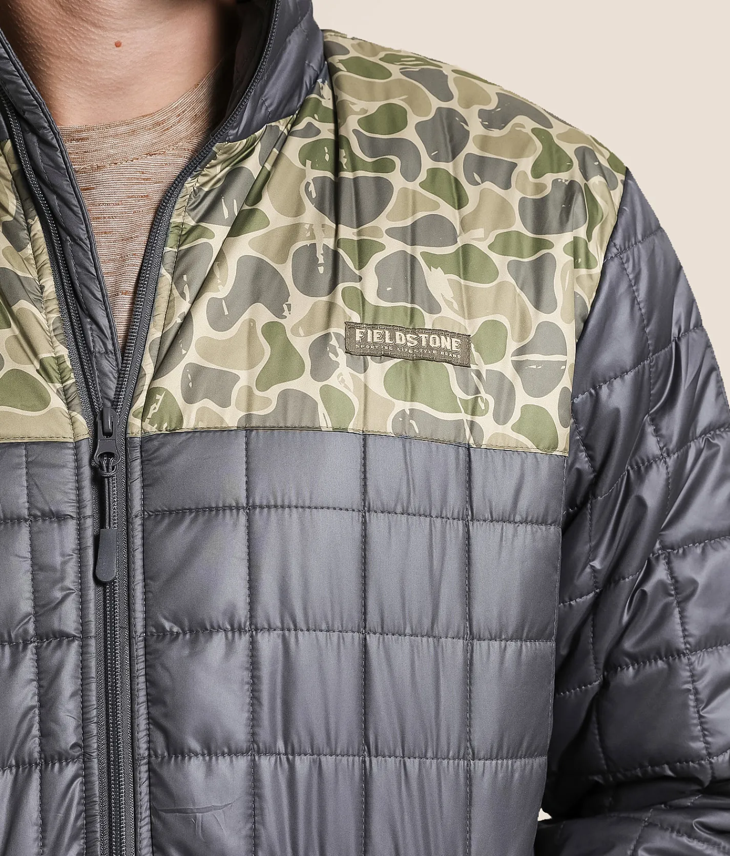 Tops|Coats & Jackets | Fieldstone Backwoods Camo Quilted Jacket Camo Dark Grey