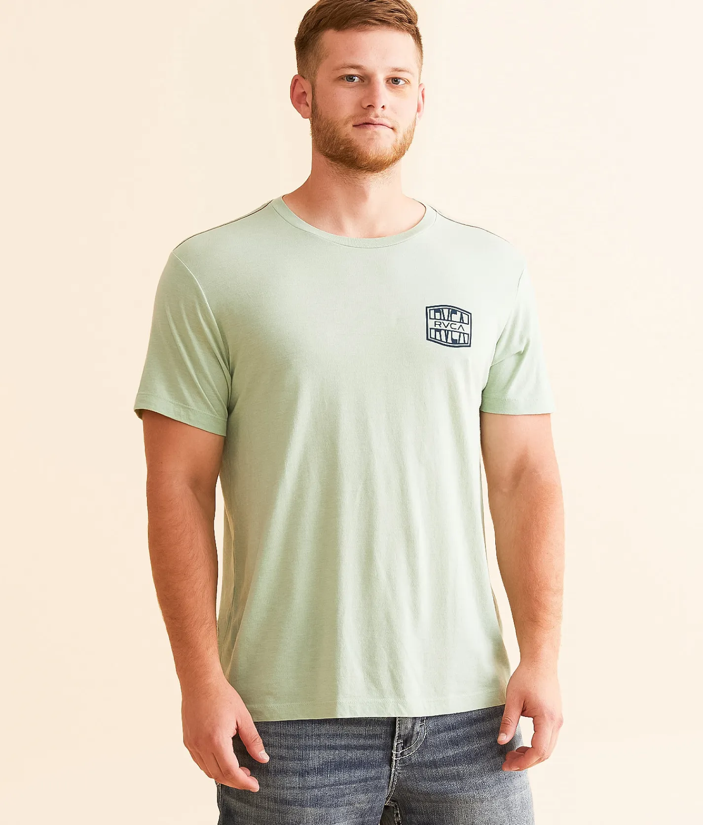 RVCA Badge Split T-Shirt Granite Green New