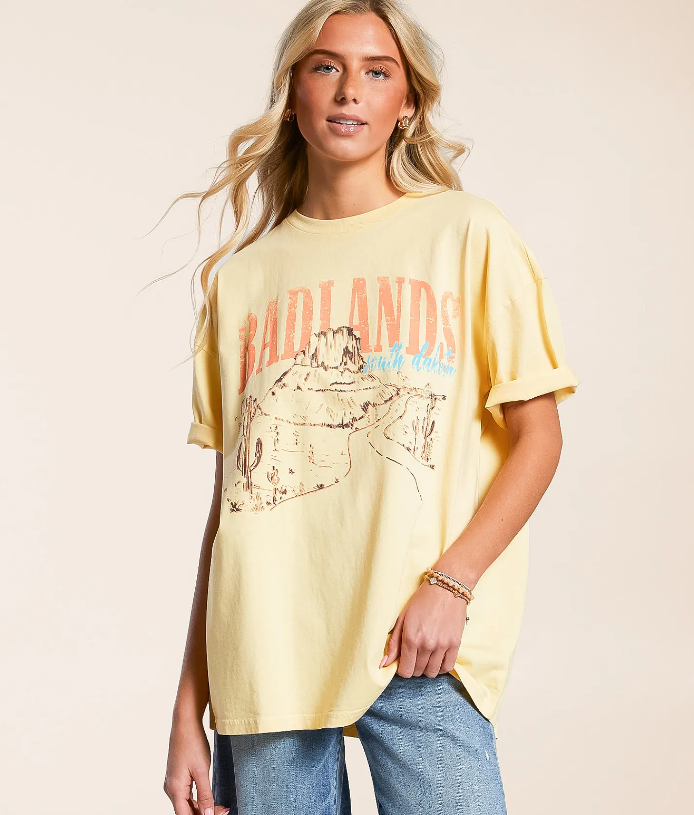 Modish Rebel Badlands Oversized T-Shirt Straw Sale