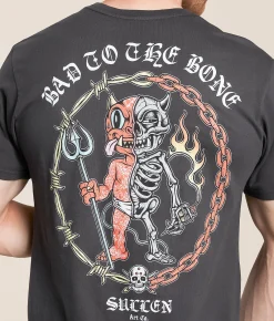 Tops|Graphic T-Shirts | Sullen Bad To The Bone T-Shirt Grey Pinstripe