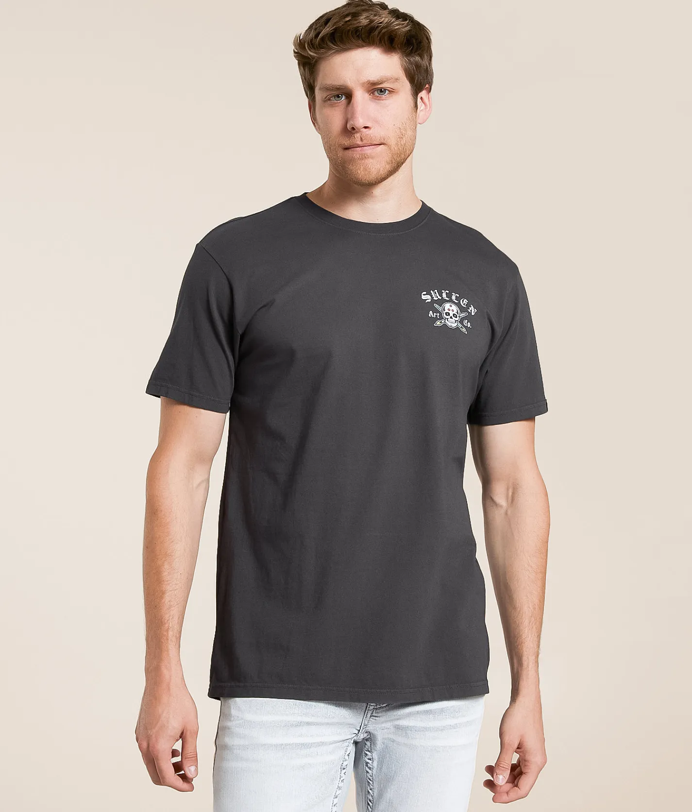 Tops|Graphic T-Shirts | Sullen Bad To The Bone T-Shirt Grey Pinstripe