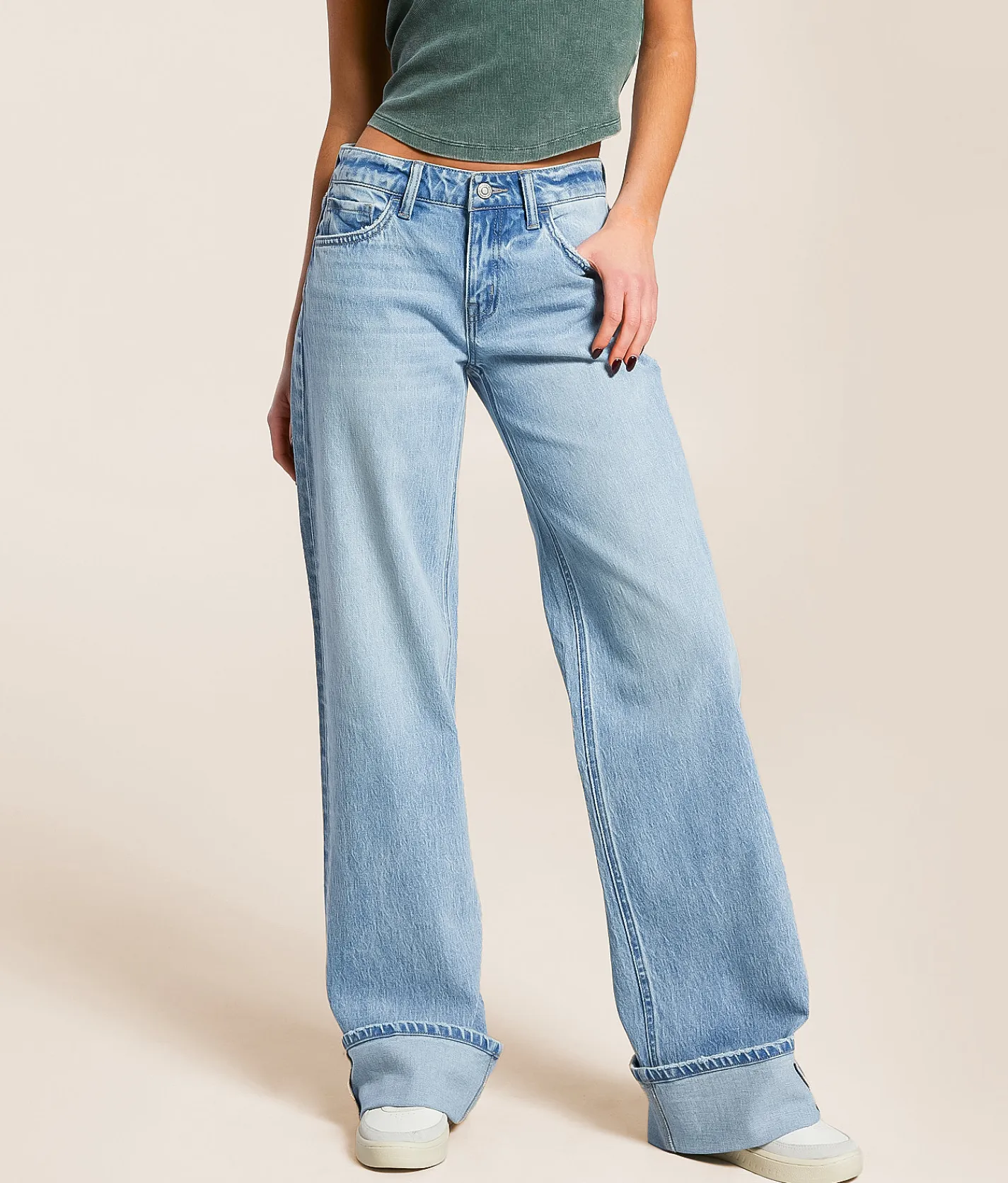 Bottoms | Flying Monkey Baggy Low Rise Wide Leg Stretch Cuffed Jean Elate