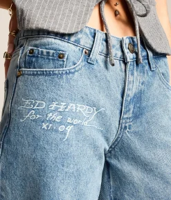 Jeans|Bottoms | Ed Hardy Baggy Wide Leg Jean Washed Blue