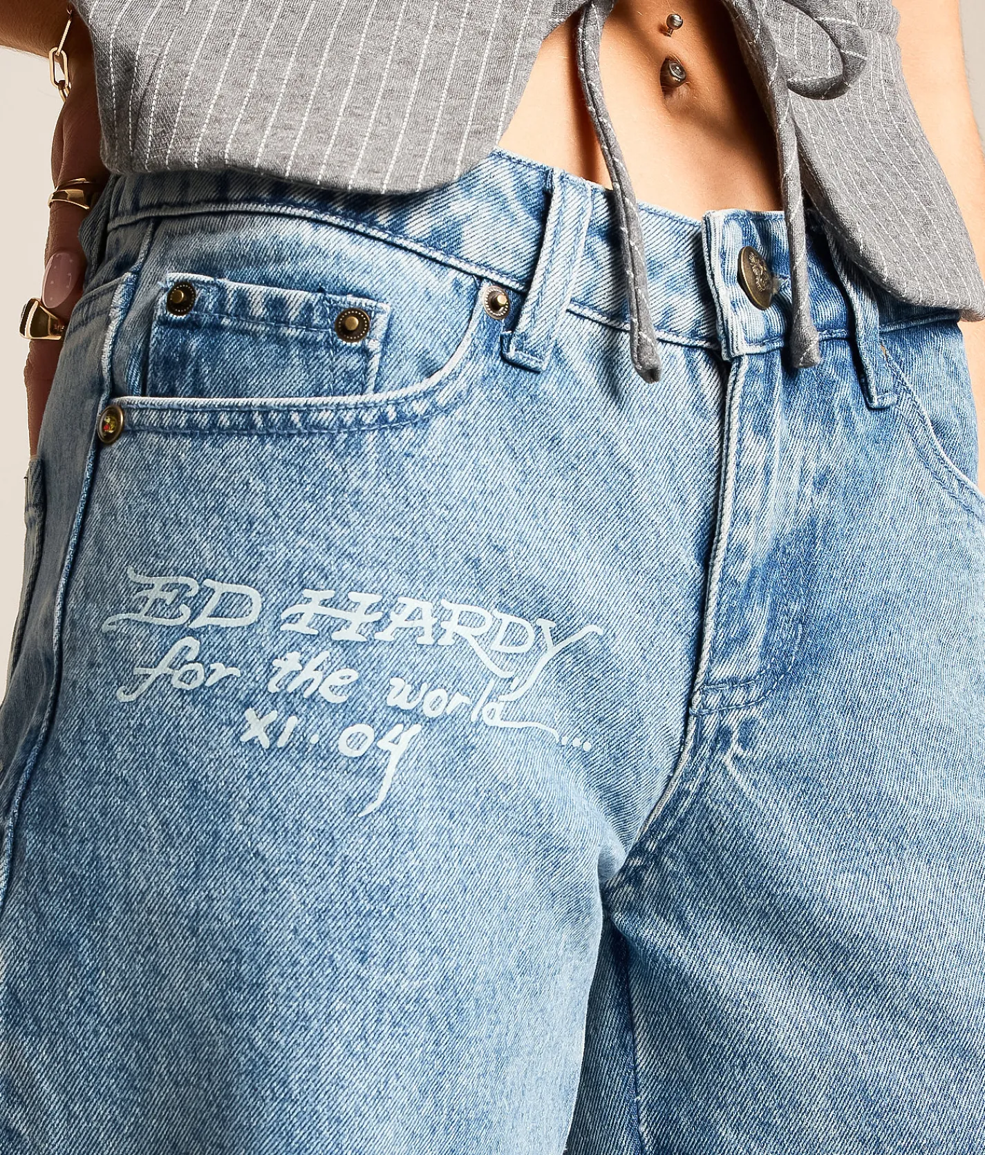 Jeans|Bottoms | Ed Hardy Baggy Wide Leg Jean Washed Blue
