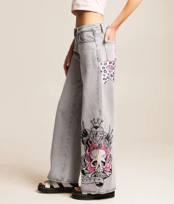 Ed Hardy Baggy Wide Leg Jean Light Grey Outlet