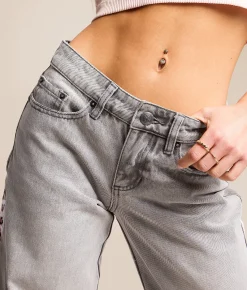 Ed Hardy Baggy Wide Leg Jean Light Grey Outlet