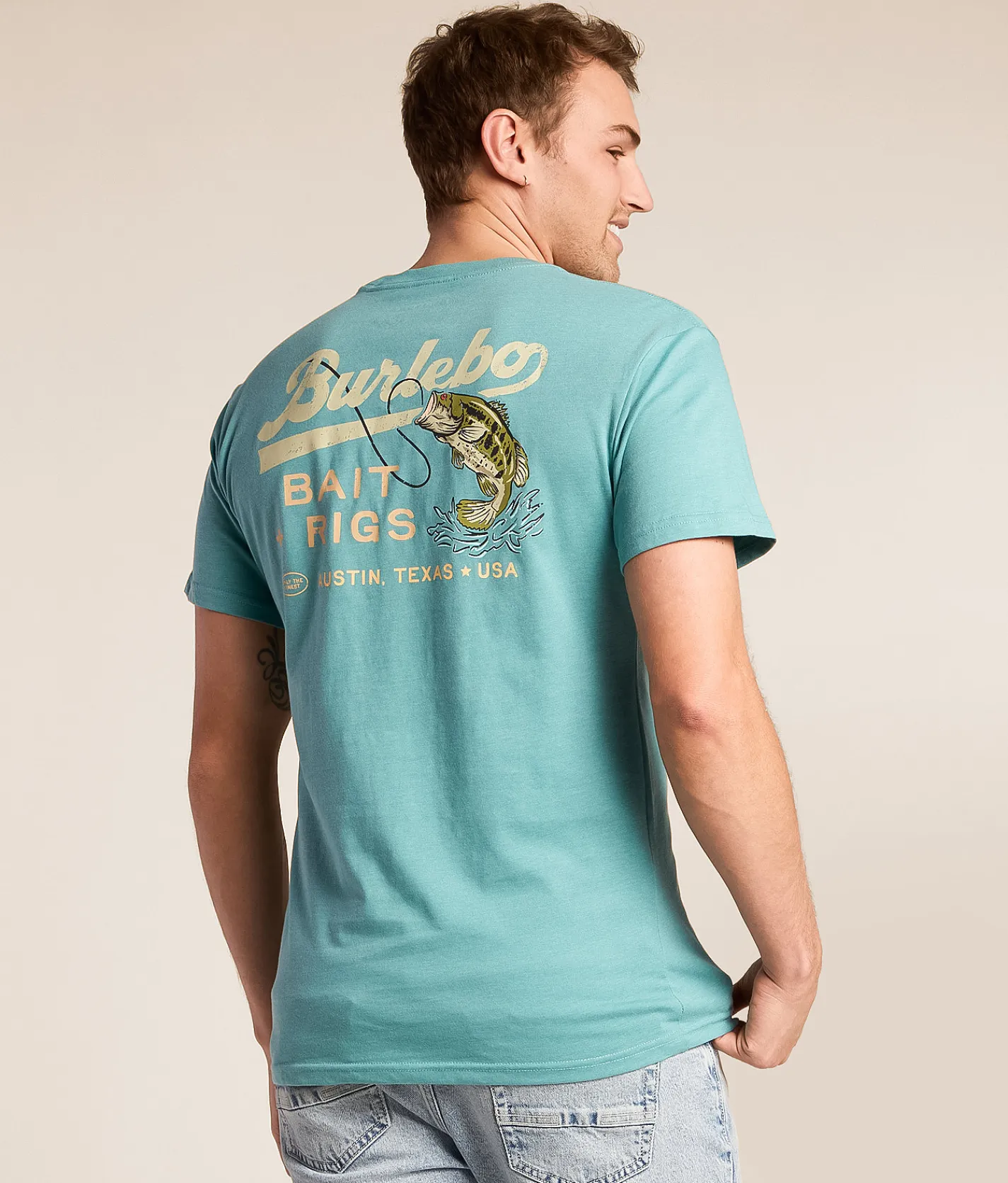 Tops|Graphic T-Shirts | BURLEBO Bait & Riggs T-Shirt Heather Cyan