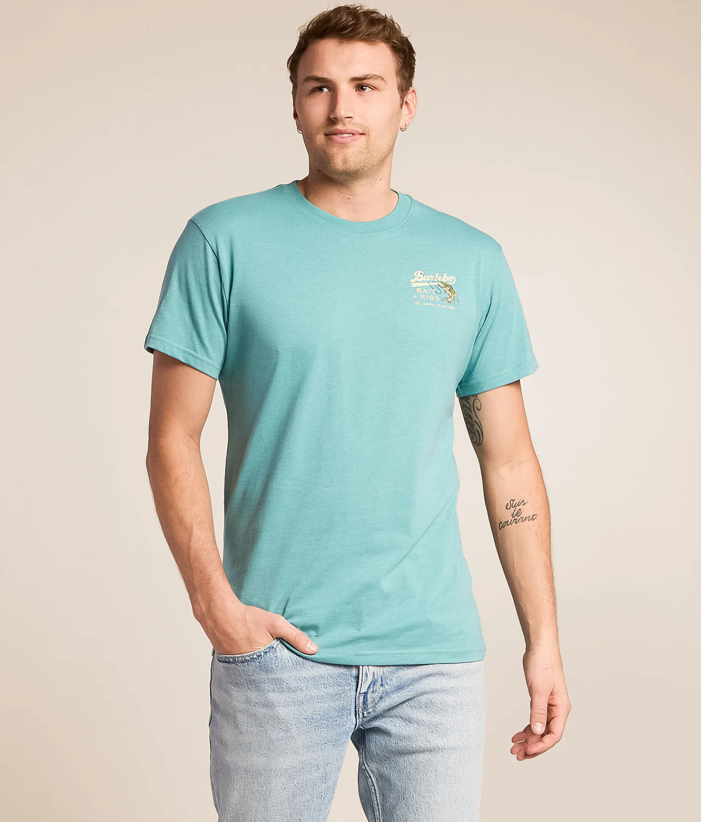 Tops|Graphic T-Shirts | BURLEBO Bait & Riggs T-Shirt Heather Cyan