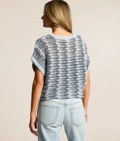 Z Supply Ballast Crochet Cropped Sweater Calypso Blue Indigo Online