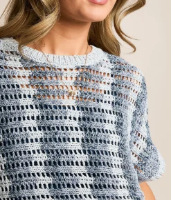Z Supply Ballast Crochet Cropped Sweater Calypso Blue Indigo Online
