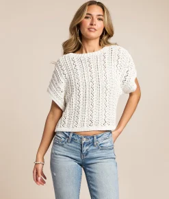Tops | Z Supply Ballast Crochet Cropped Sweater White