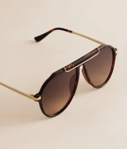 BKE Bar Aviator Sunglasses Tort Gold