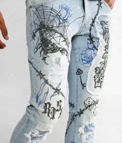 Smoke Rise® Barbed Wire Taper Stretch Jean Speckle Blue Sale