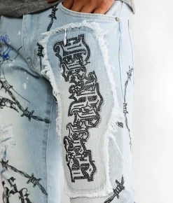 Smoke Rise® Barbed Wire Taper Stretch Jean Speckle Blue Sale
