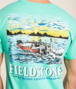 Fieldstone Bass Boat Speeding T-Shirt Biscay Green Online