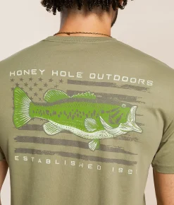 Honey Hole® Bass Flag T-Shirt Light Olive Hot