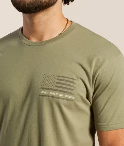 Honey Hole® Bass Flag T-Shirt Light Olive Hot