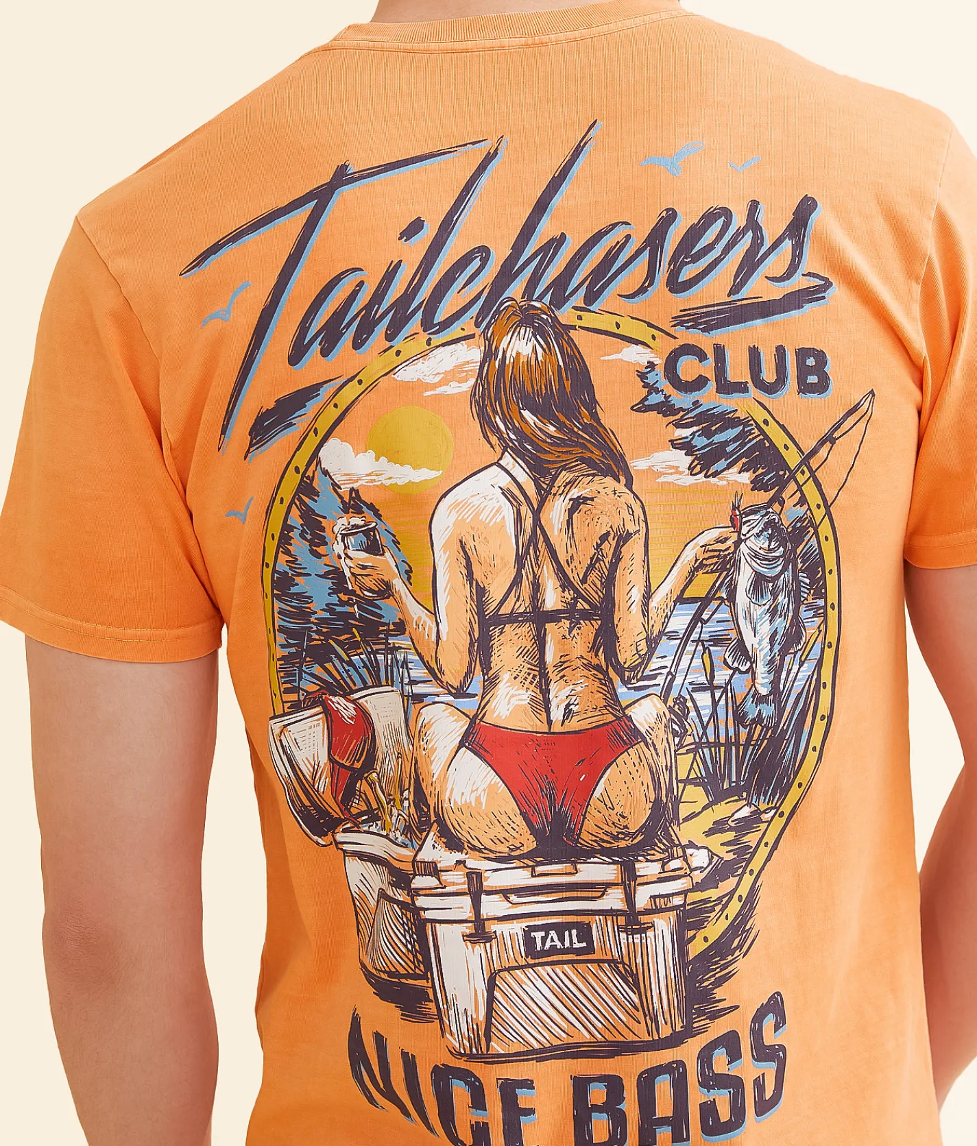 Tail Chasers Club Bass T-Shirt Florida Keys Pigment Dye Hot