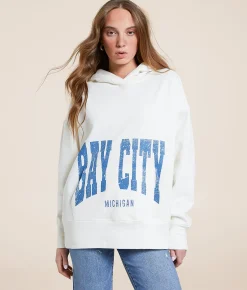 Modish Rebel Bay City Michigan Hooded Sweatshirt Marshmallow New