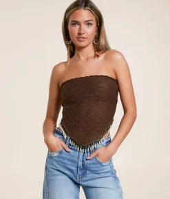 Willow & Root Beaded Crochet Hanky Tube Top Brown Online