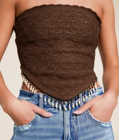 Willow & Root Beaded Crochet Hanky Tube Top Brown Online