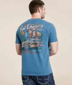 Graphic T-Shirts | Tail Chasers Club Beer Hunting T-Shirt Ice Blue Pigment Dye