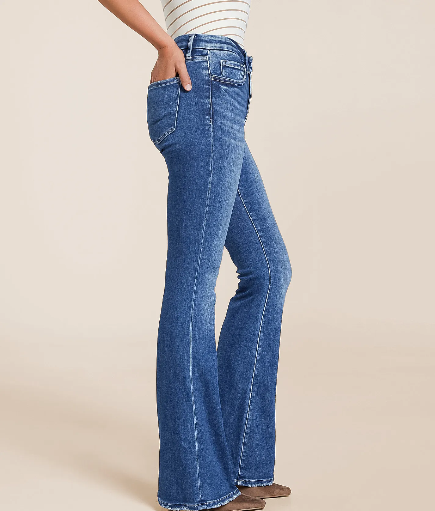 Jeans|Bottoms | VERVET by Flying Monkey Bella Mid-Rise Flare Stretch Jean Brilliant Radiance