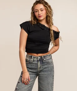 Gilded Intent Belt Boat Neck Top Black Online