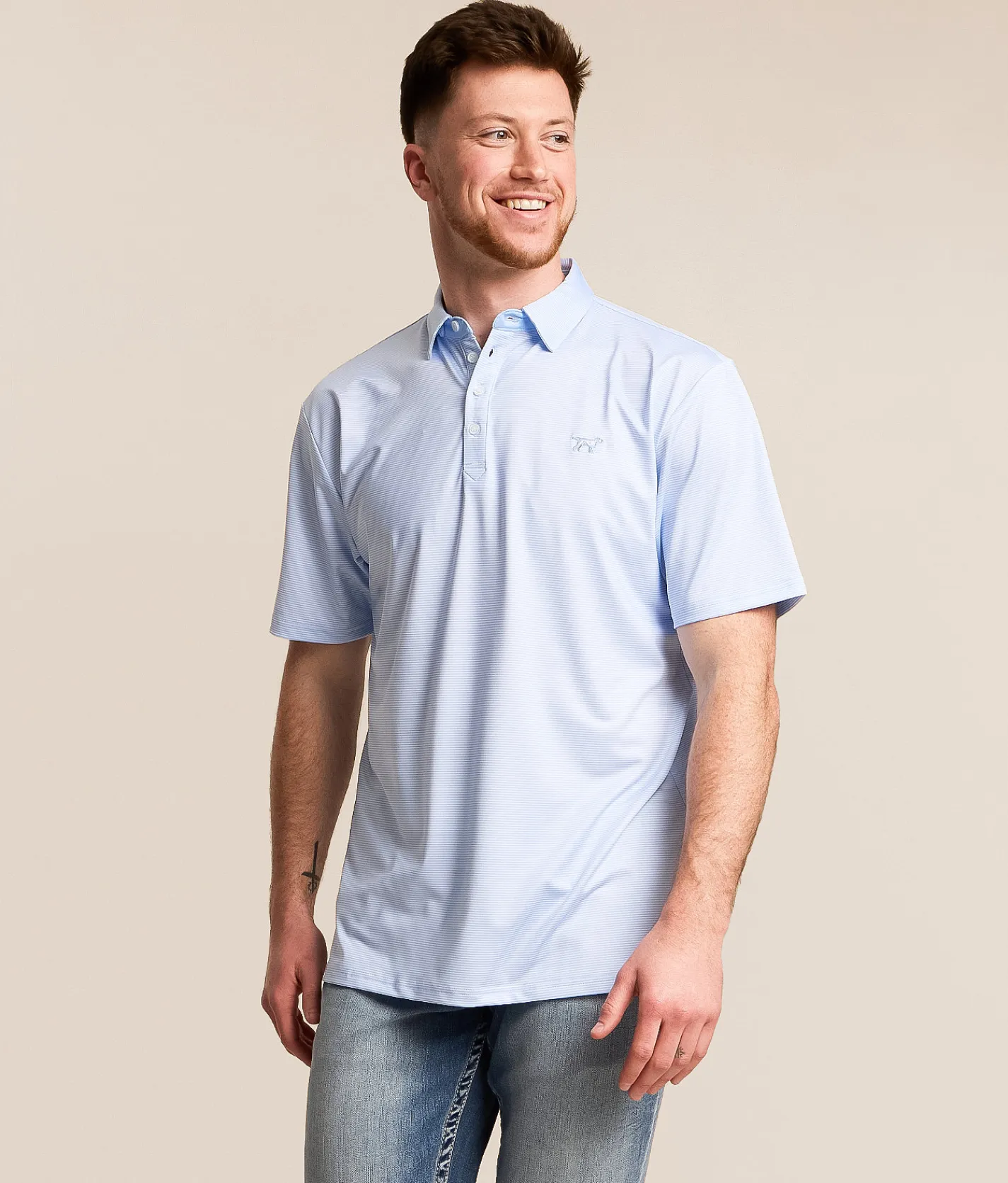 Tops|Activewear | Fieldstone Bentley Striped Performance Polo Cornflower