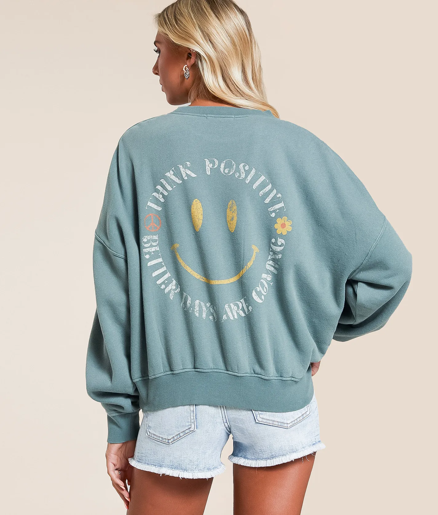 Modish Rebel Better Days Washed Pullover Blue Green Clearance