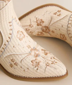 Shoes | Mia Bettsie Floral Raffia Anle Boot Bone