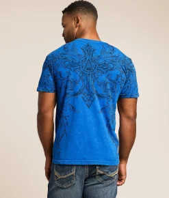 Tops|Graphic T-Shirts | Affliction Bias T-Shirt Snorkel Blue Lava Wash