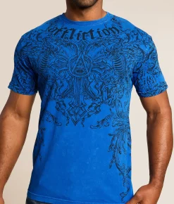 Tops|Graphic T-Shirts | Affliction Bias T-Shirt Snorkel Blue Lava Wash