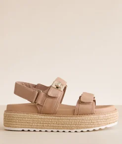 Steve Madden Bigmona Leather Flatform Sandal Natural Leather New