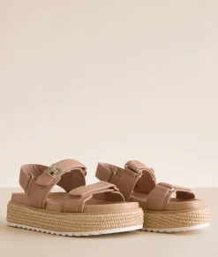 Steve Madden Bigmona Leather Flatform Sandal Natural Leather New