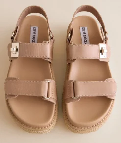 Steve Madden Bigmona Leather Flatform Sandal Natural Leather New