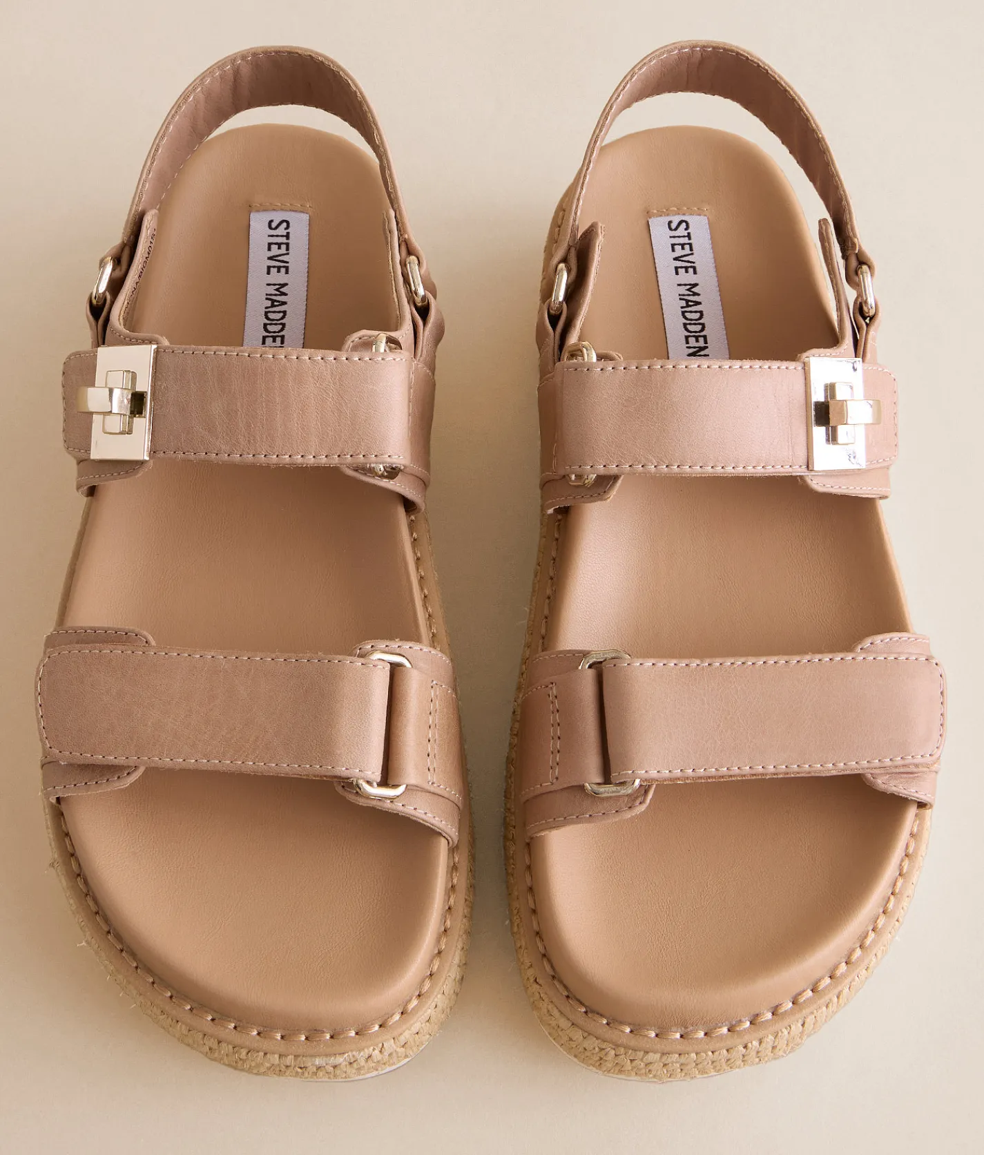 Steve Madden Bigmona Leather Flatform Sandal Natural Leather New