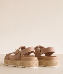 Steve Madden Bigmona Leather Flatform Sandal Natural Leather New