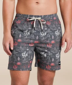 Bottoms|Swimwear | Hooey Bigwake Stretch Swim Trunks Comanche Charcoal Print