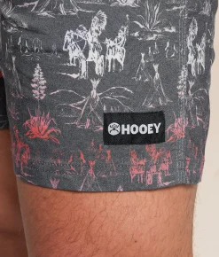 Bottoms|Swimwear | Hooey Bigwake Stretch Swim Trunks Comanche Charcoal Print